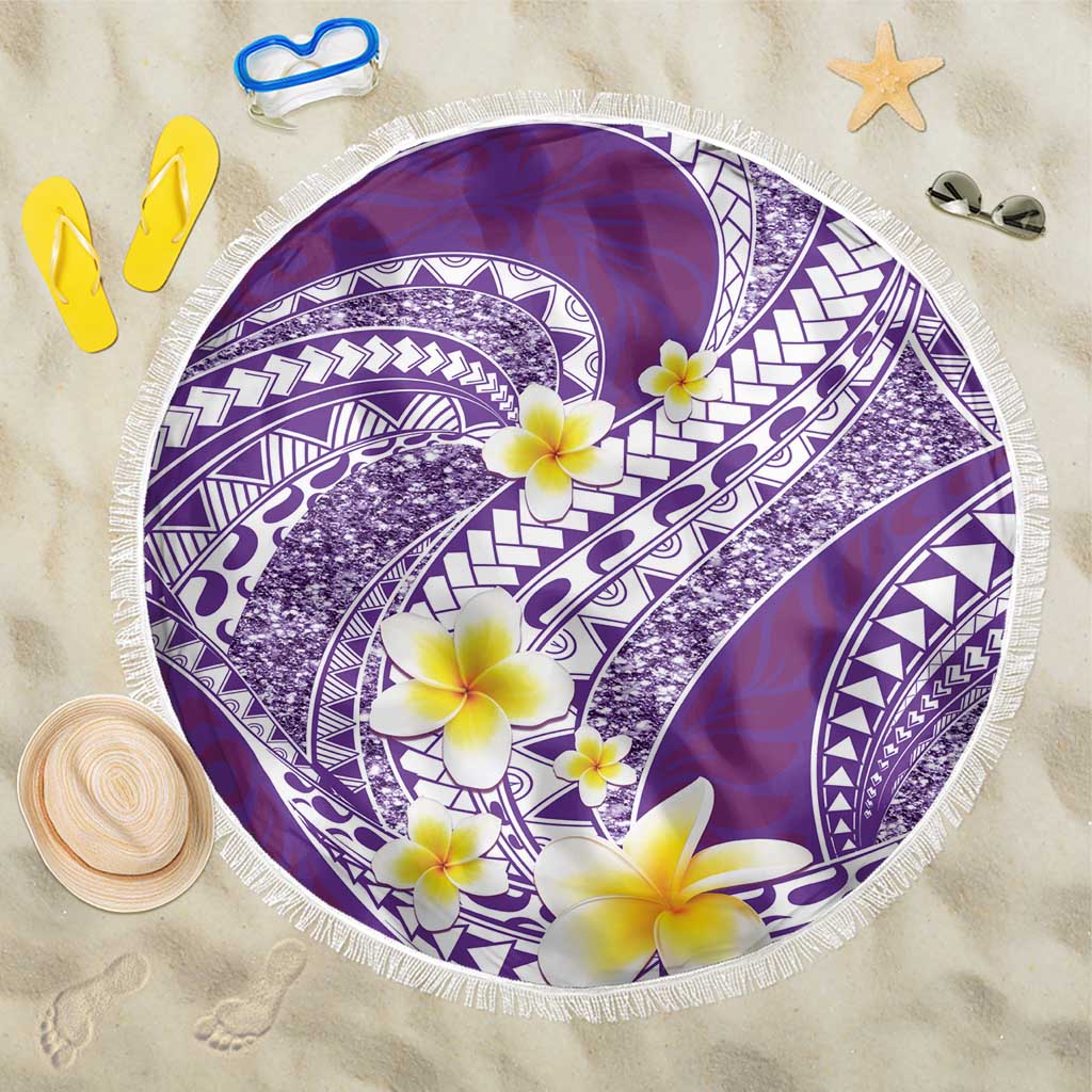 Plumeria Polynesian Purple Glitter Pattern Beach Blanket LT01 One Size 150cm Purple - Polynesian Pride