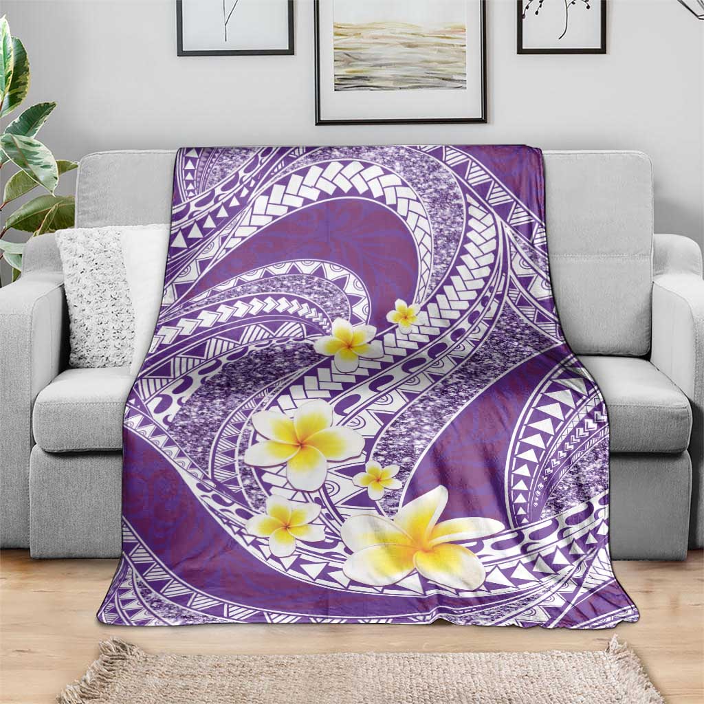 Plumeria Polynesian Purple Glitter Pattern Blanket