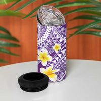 Plumeria Polynesian Purple Glitter Pattern 4 in 1 Can Cooler Tumbler
