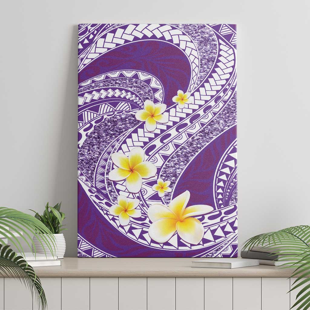 Plumeria Polynesian Purple Glitter Pattern Canvas Wall Art