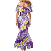 Plumeria Polynesian Purple Glitter Pattern Family Matching Mermaid Dress and Hawaiian Shirt