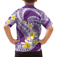 Plumeria Polynesian Purple Glitter Pattern Family Matching Off The Shoulder Long Sleeve Dress and Hawaiian Shirt