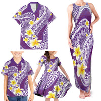 Plumeria Polynesian Purple Glitter Pattern Family Matching Tank Maxi Dress and Hawaiian Shirt