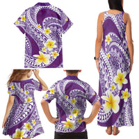 Plumeria Polynesian Purple Glitter Pattern Family Matching Tank Maxi Dress and Hawaiian Shirt