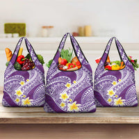 Plumeria Polynesian Purple Glitter Pattern Grocery Bag