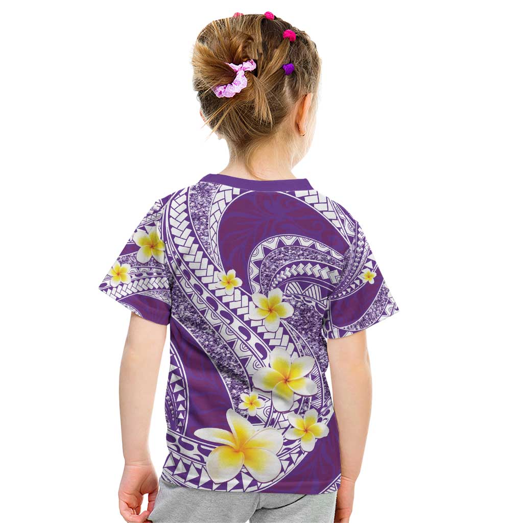 Plumeria Polynesian Purple Glitter Pattern Kid T Shirt LT01 - Polynesian Pride