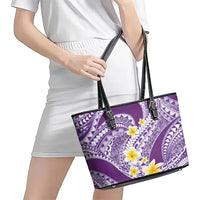 Plumeria Polynesian Purple Glitter Pattern Leather Tote Bag