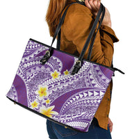Plumeria Polynesian Purple Glitter Pattern Leather Tote Bag