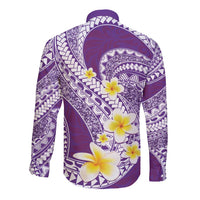 Plumeria Polynesian Purple Glitter Pattern Long Sleeve Button Shirt