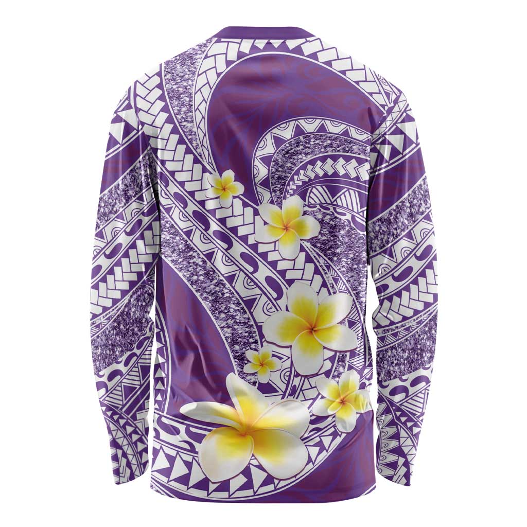 Plumeria Polynesian Purple Glitter Pattern Long Sleeve Shirt