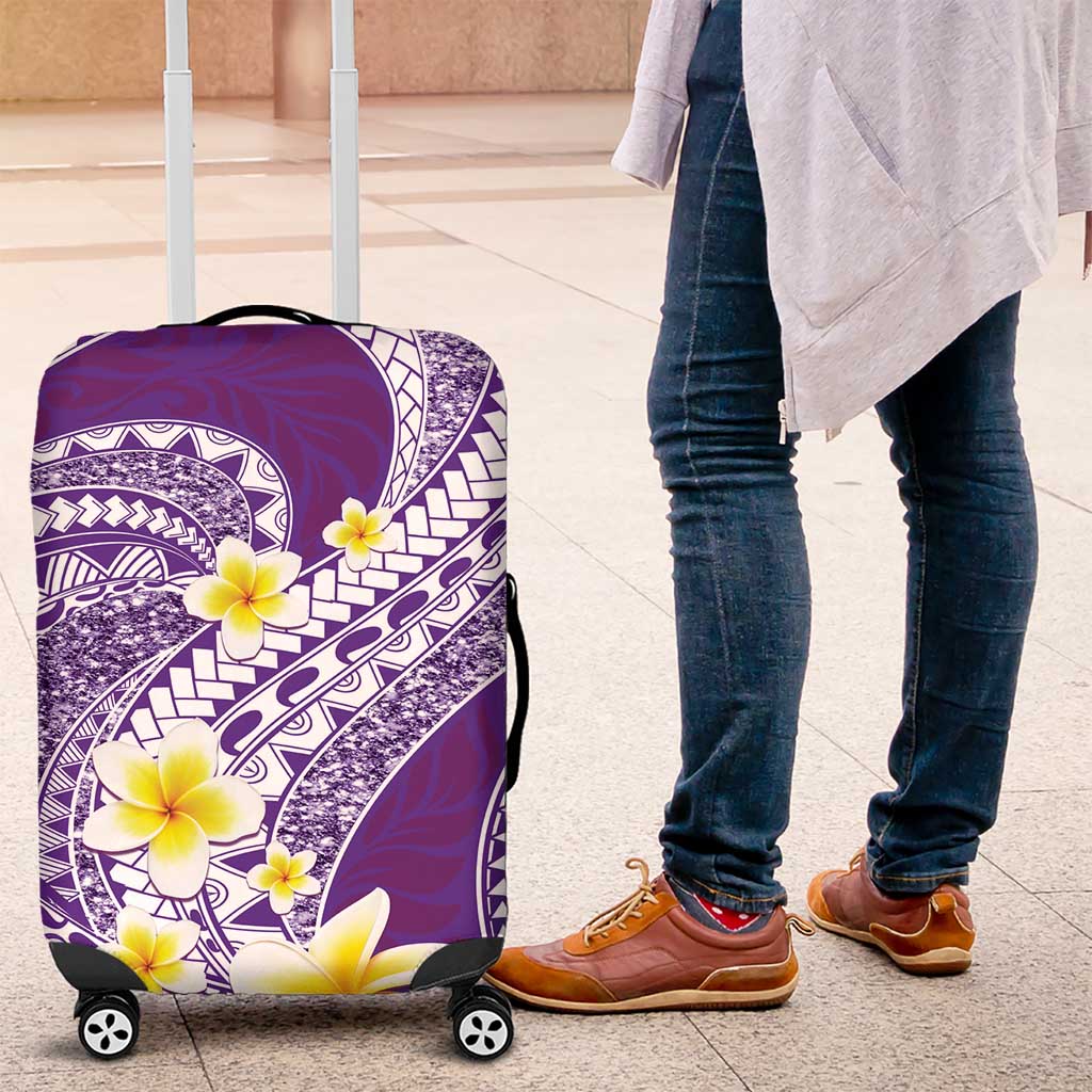 Plumeria Polynesian Purple Glitter Pattern Luggage Cover