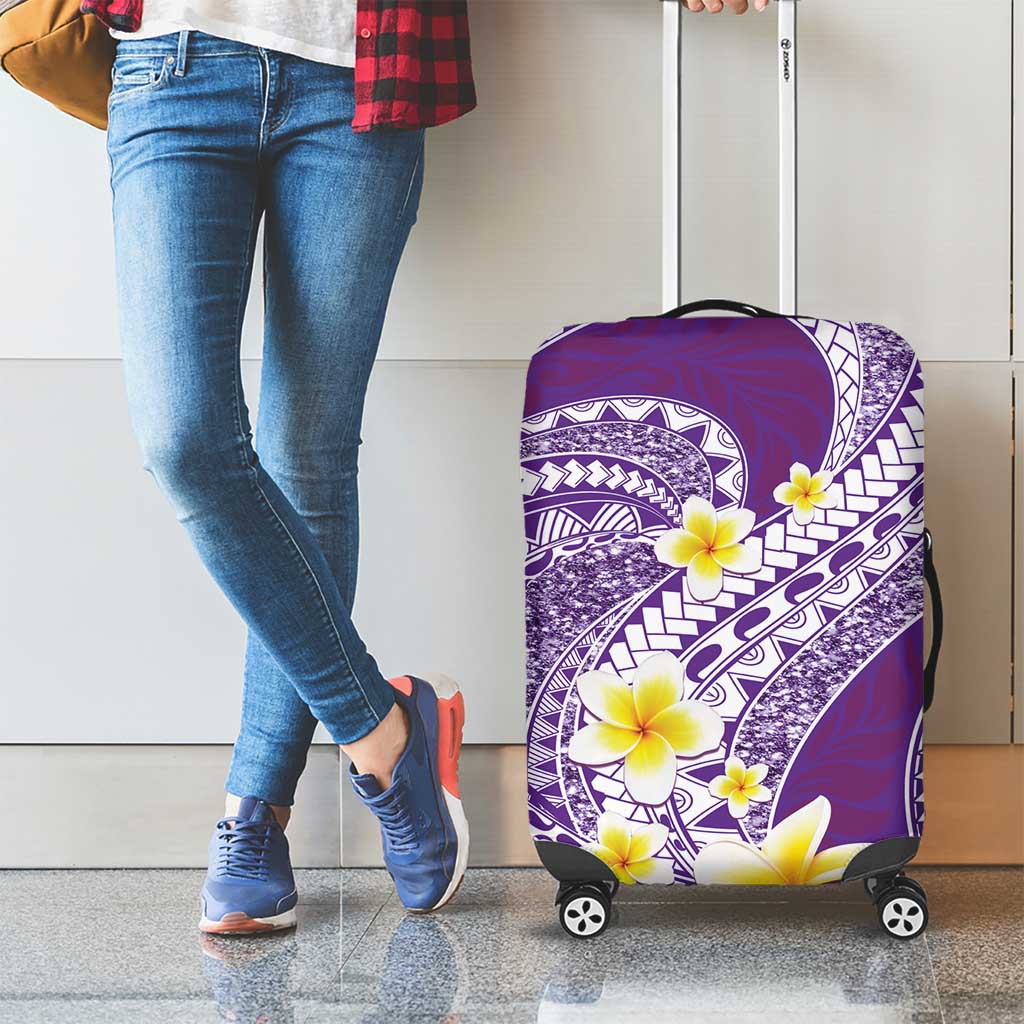 Plumeria Polynesian Purple Glitter Pattern Luggage Cover