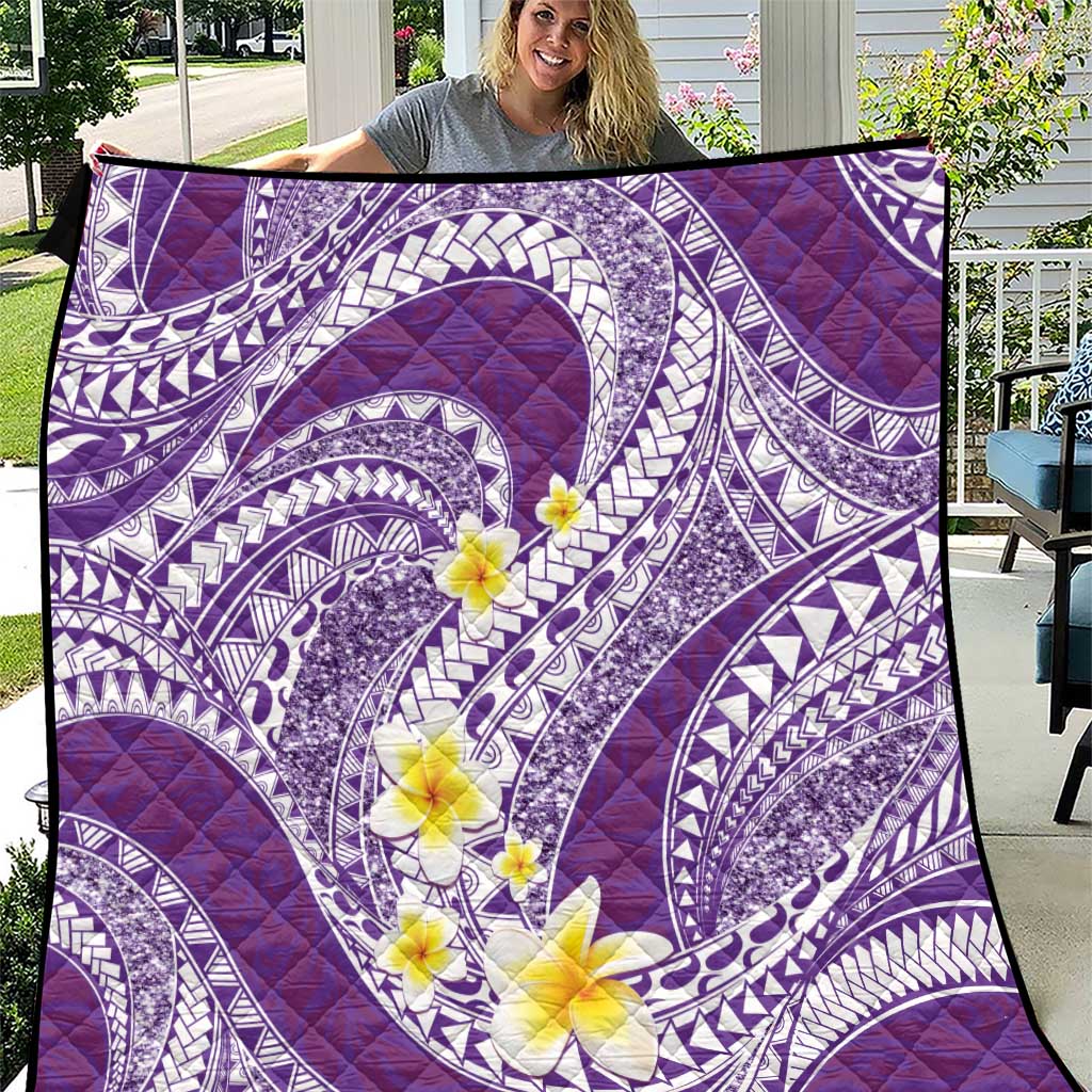 Plumeria Polynesian Purple Glitter Pattern Quilt LT01 Purple - Polynesian Pride