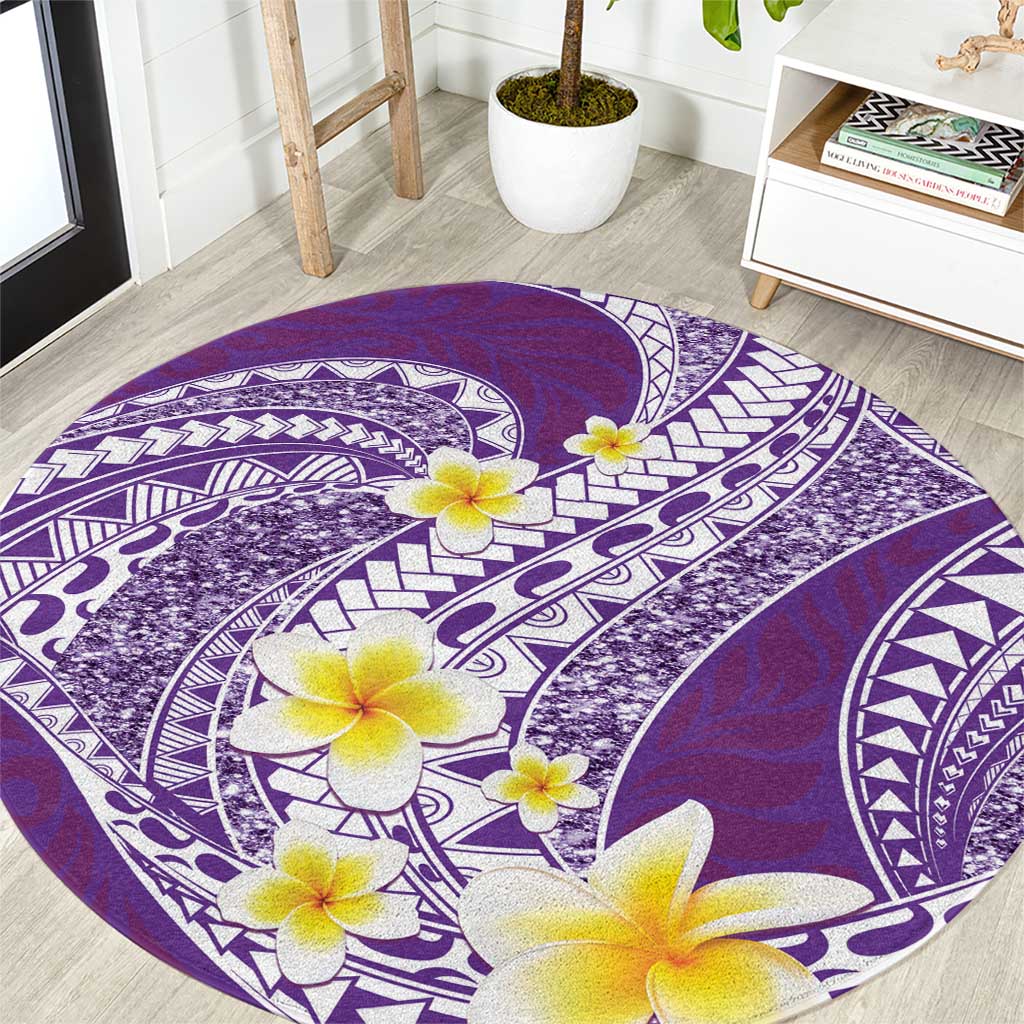 Plumeria Polynesian Purple Glitter Pattern Round Carpet LT01 Purple - Polynesian Pride