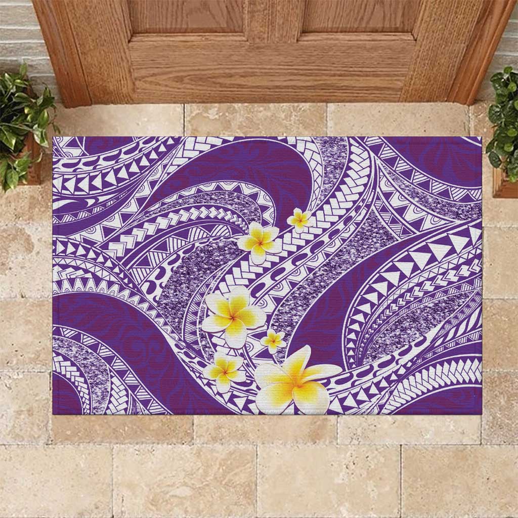 Plumeria Polynesian Purple Glitter Pattern Rubber Doormat LT01 Purple - Polynesian Pride