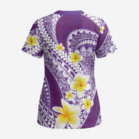 Plumeria Polynesian Purple Glitter Pattern Scrub Top - Polynesian Pride