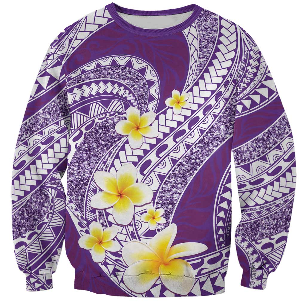 Plumeria Polynesian Purple Glitter Pattern Sweatshirt LT01 Unisex Purple - Polynesian Pride