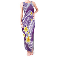 Plumeria Polynesian Purple Glitter Pattern Tank Maxi Dress