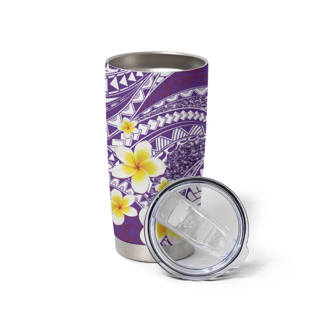 Plumeria Polynesian Purple Glitter Pattern Tumbler Cup