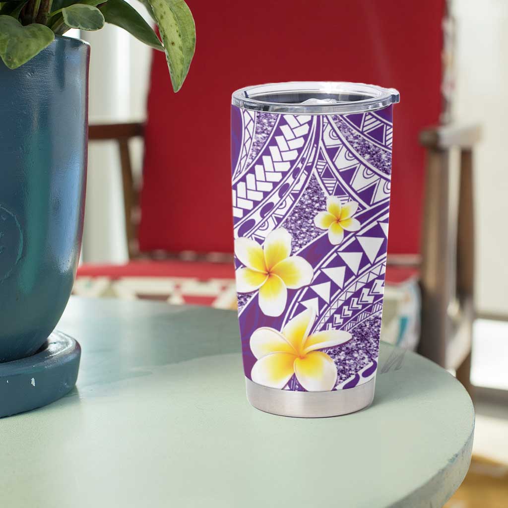 Plumeria Polynesian Purple Glitter Pattern Tumbler Cup