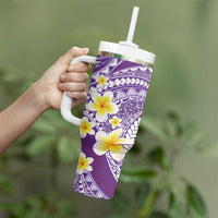 Plumeria Polynesian Purple Glitter Pattern Tumbler With Handle