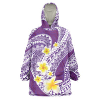 Plumeria Polynesian Purple Glitter Pattern Wearable Blanket Hoodie