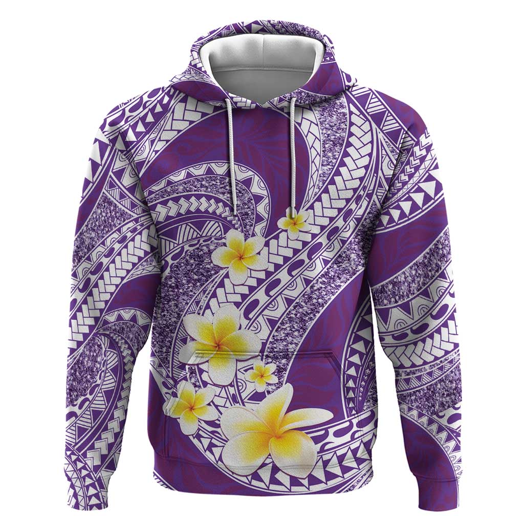 Plumeria Polynesian Purple Glitter Pattern Zip Hoodie