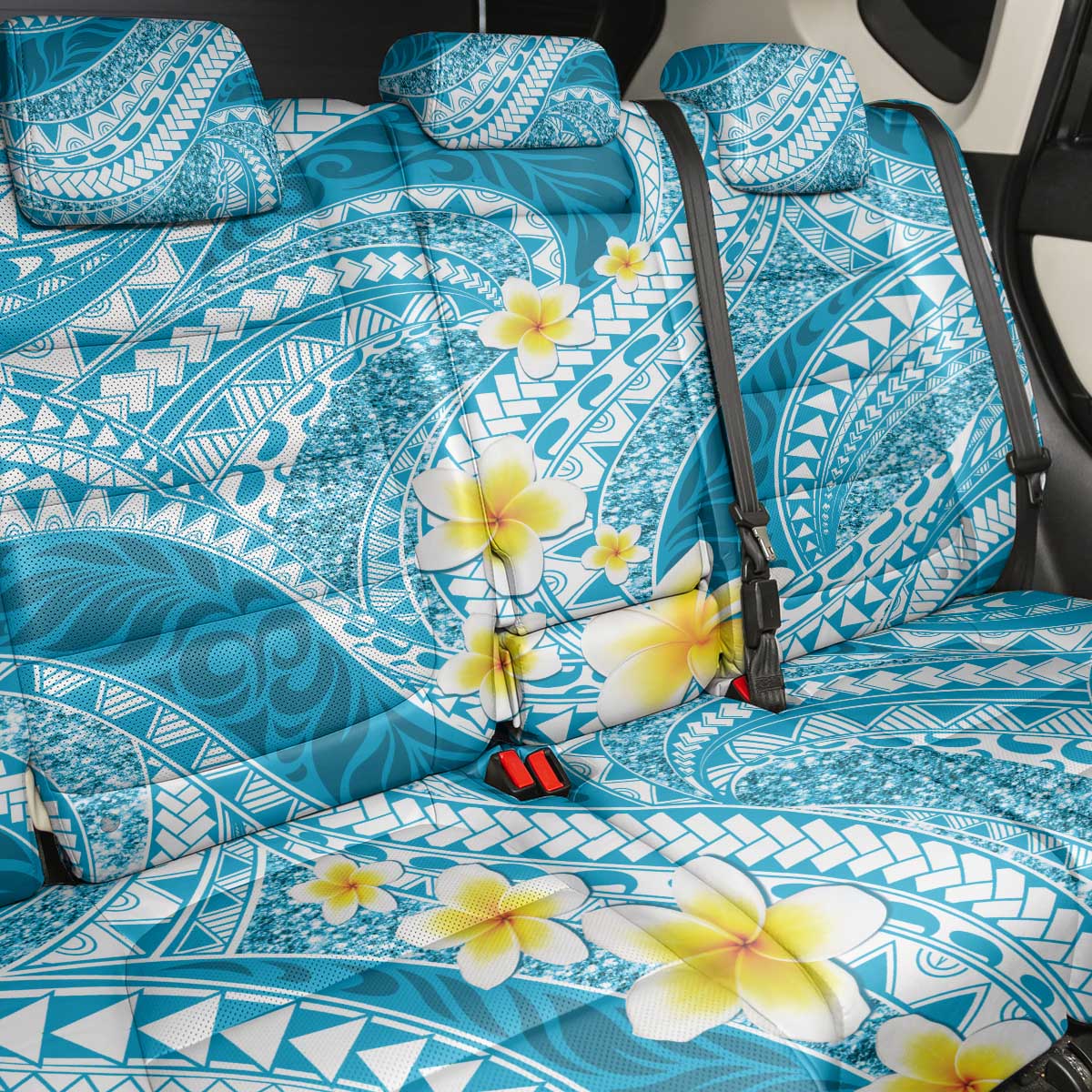 Plumeria Polynesian Sky Blue Glitter Pattern Back Car Seat Cover