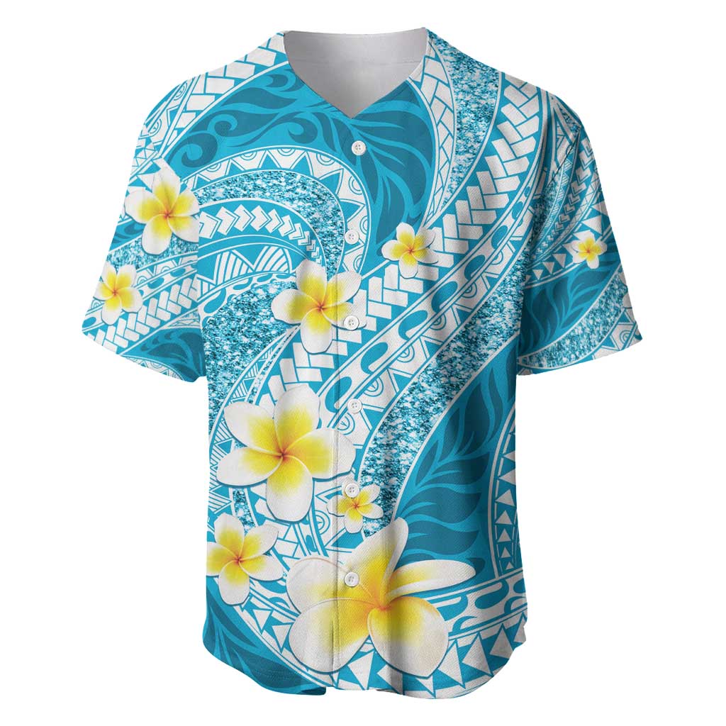 Plumeria Polynesian Sky Blue Glitter Pattern Baseball Jersey LT01 Sky Blue - Polynesian Pride