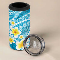 Plumeria Polynesian Sky Blue Glitter Pattern 4 in 1 Can Cooler Tumbler