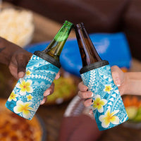 Plumeria Polynesian Sky Blue Glitter Pattern 4 in 1 Can Cooler Tumbler