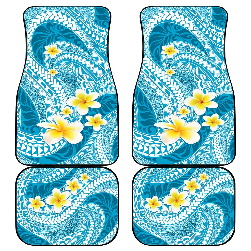 Plumeria Polynesian Sky Blue Glitter Pattern Car Mats