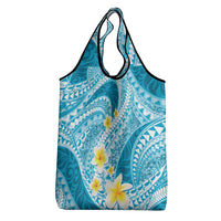 Plumeria Polynesian Sky Blue Glitter Pattern Grocery Bag