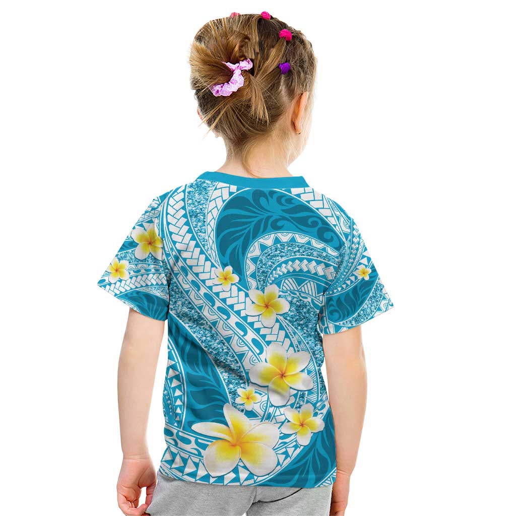 Plumeria Polynesian Sky Blue Glitter Pattern Kid T Shirt LT01 - Polynesian Pride