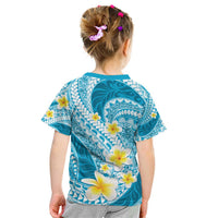 Plumeria Polynesian Sky Blue Glitter Pattern Kid T Shirt LT01 - Polynesian Pride