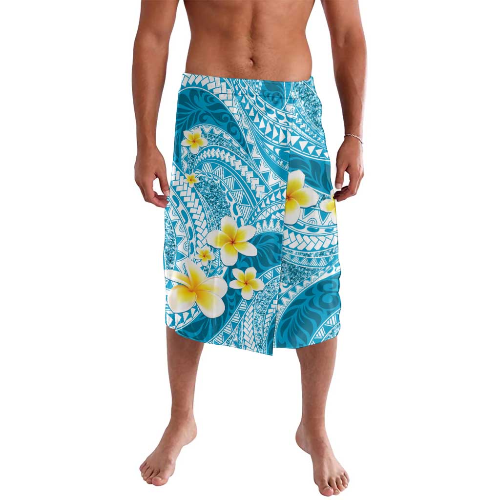 Plumeria Polynesian Sky Blue Glitter Pattern Lavalava