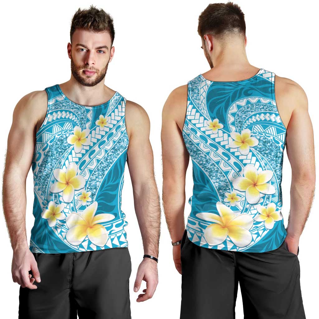 Plumeria Polynesian Sky Blue Glitter Pattern Men Tank Top