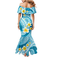 Plumeria Polynesian Sky Blue Glitter Pattern Mermaid Dress
