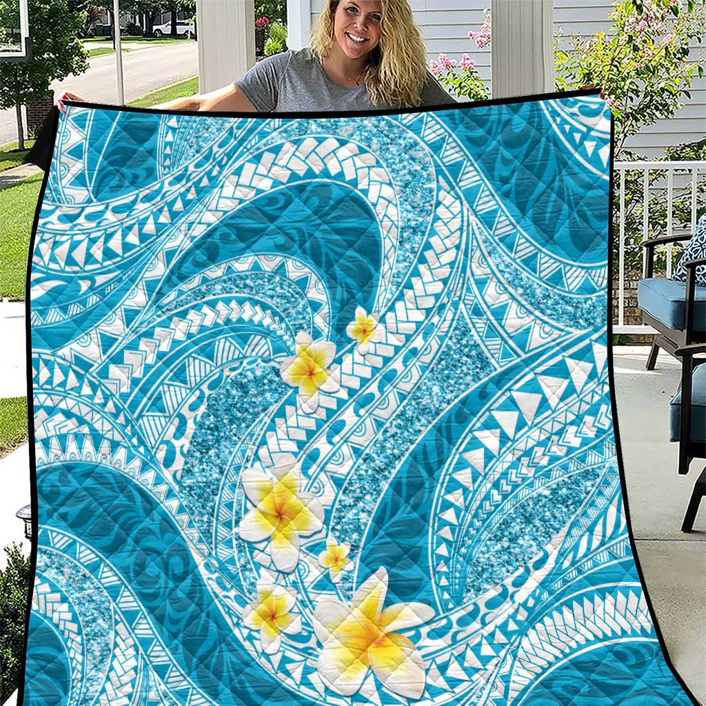 Plumeria Polynesian Sky Blue Glitter Pattern Quilt LT01 Sky Blue - Polynesian Pride