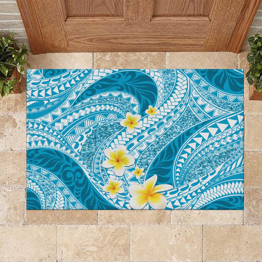 Plumeria Polynesian Sky Blue Glitter Pattern Rubber Doormat LT01 Sky Blue - Polynesian Pride