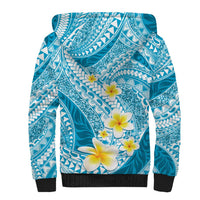 Plumeria Polynesian Sky Blue Glitter Pattern Sherpa Hoodie