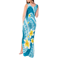 Plumeria Polynesian Sky Blue Glitter Pattern Tank Maxi Dress