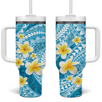 Plumeria Polynesian Sky Blue Glitter Pattern Tumbler With Handle