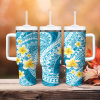 Plumeria Polynesian Sky Blue Glitter Pattern Tumbler With Handle