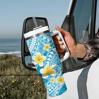 Plumeria Polynesian Sky Blue Glitter Pattern Tumbler With Handle