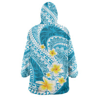 Plumeria Polynesian Sky Blue Glitter Pattern Wearable Blanket Hoodie