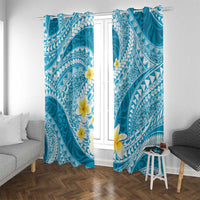 Plumeria Polynesian Sky Blue Glitter Pattern Window Curtain