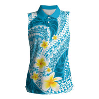 Plumeria Polynesian Sky Blue Glitter Pattern Women Sleeveless Polo Shirt LT01 Female Sky Blue - Polynesian Pride