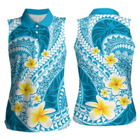 Plumeria Polynesian Sky Blue Glitter Pattern Women Sleeveless Polo Shirt LT01 - Polynesian Pride