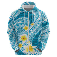 Plumeria Polynesian Sky Blue Glitter Pattern Zip Hoodie